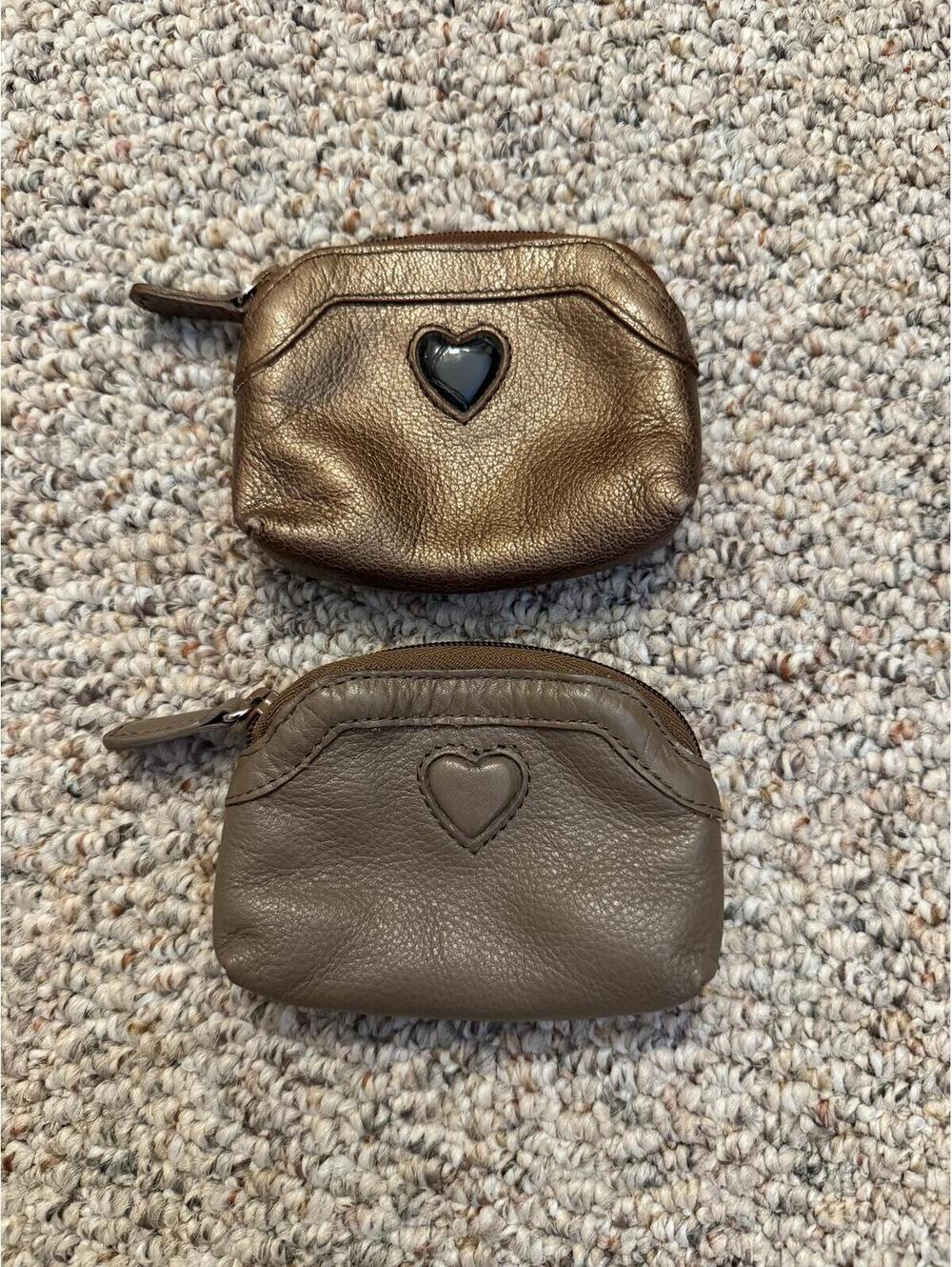 Brighton vintage (2) heart brown leather coin purses zippered